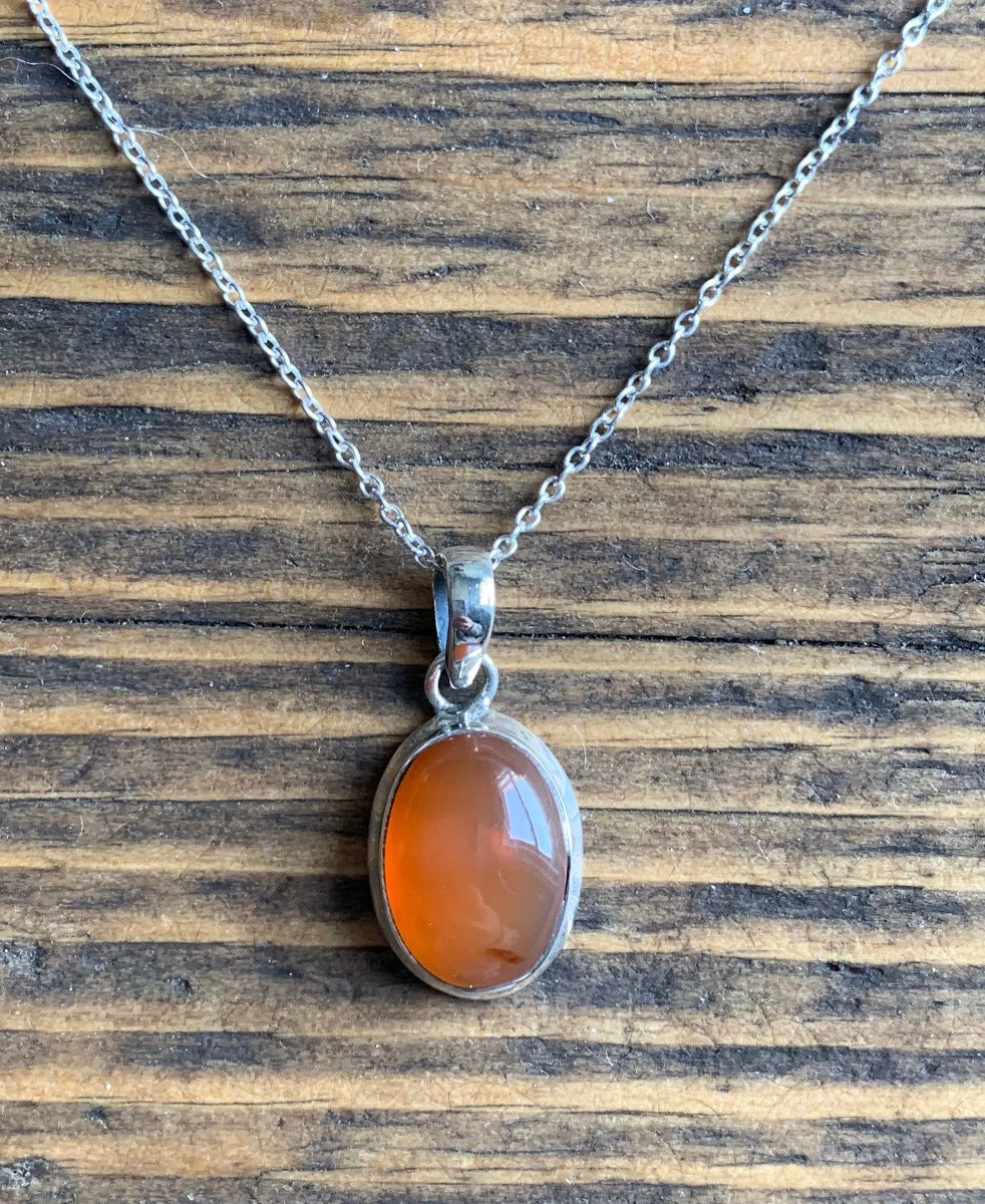 Sterling Silver Classic Oval Carnelian Necklace by Springwaves