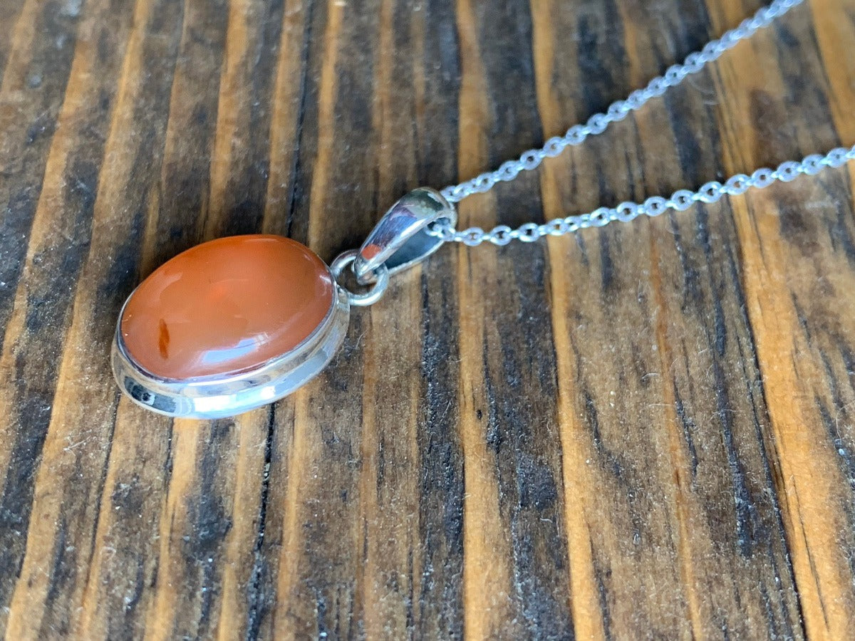 Sterling Silver Classic Oval Carnelian Necklace by Springwaves