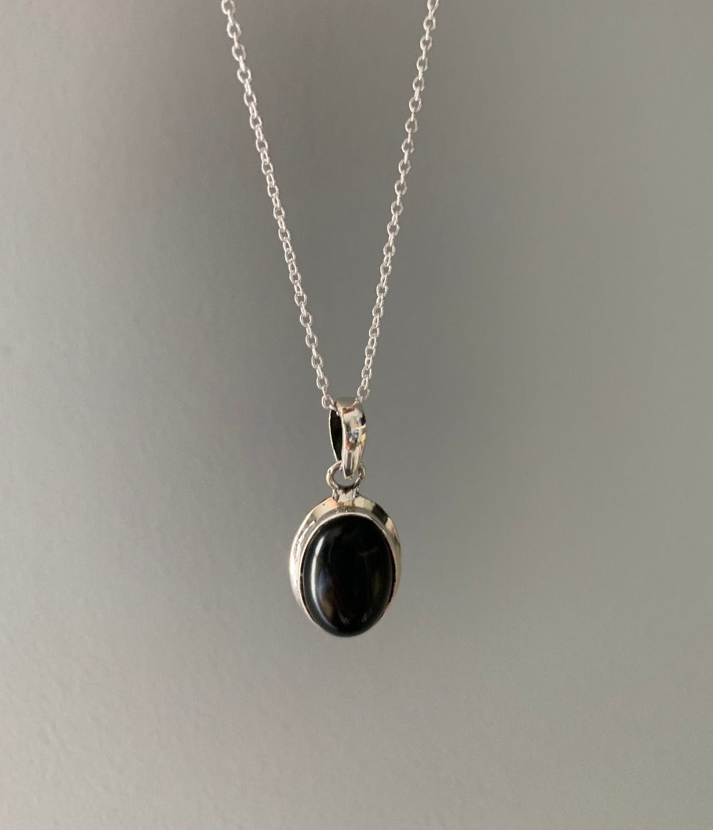 Sterling Silver Classic Oval Black Onyx Necklace by Springwaves