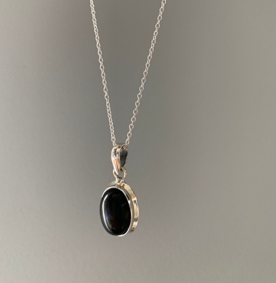 Sterling Silver Classic Oval Black Onyx Necklace by Springwaves