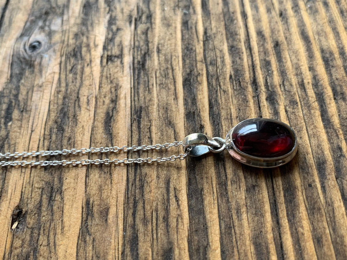 Classic Oval Garnet Sterling Silver Necklace by Springwaves