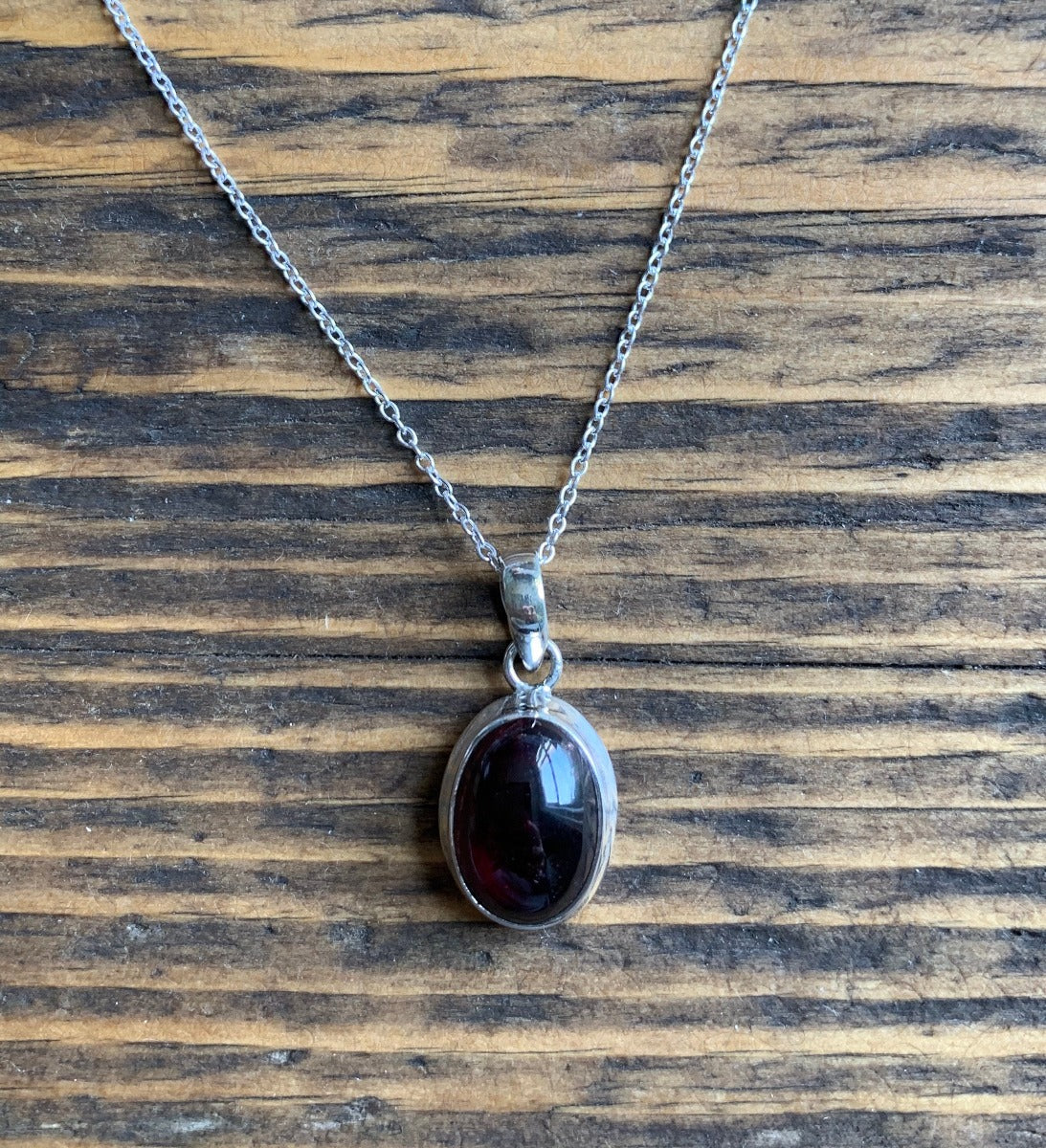 Classic Oval Garnet Sterling Silver Necklace by Springwaves