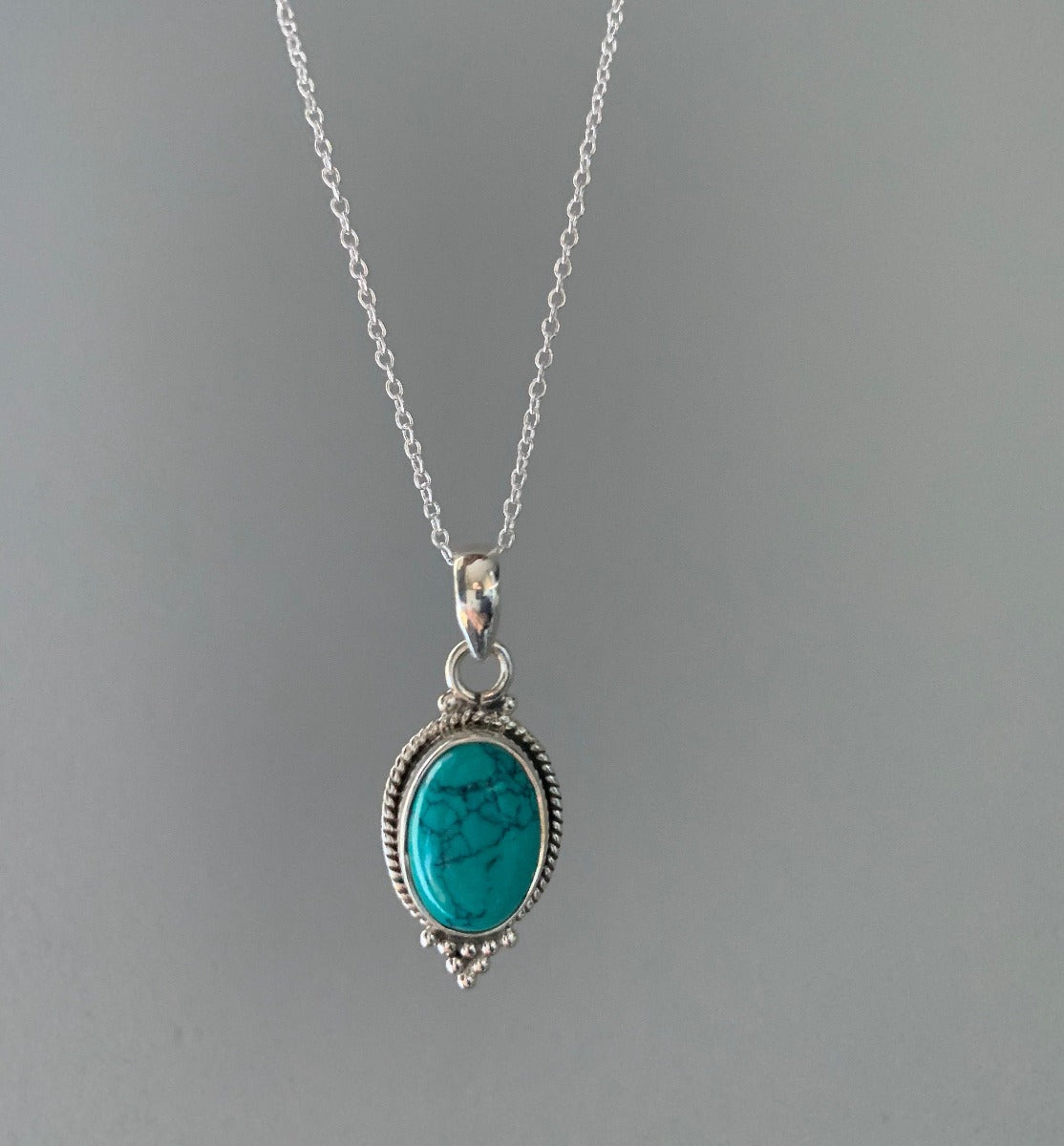 Dainty Oval Boho Turquoise Silver Necklace by Springwaves