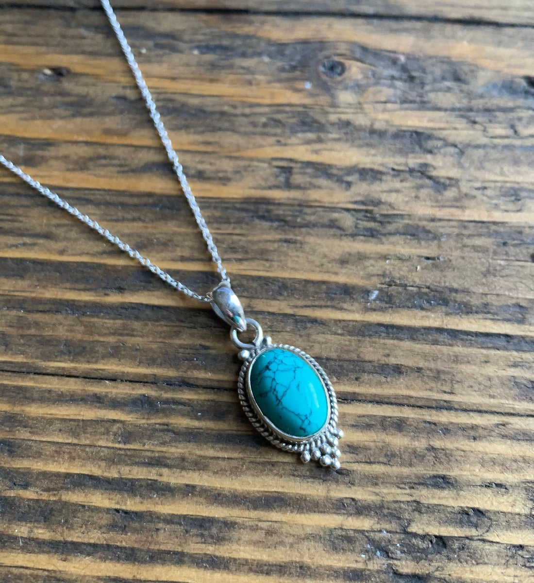 Dainty Oval Boho Turquoise Silver Necklace by Springwaves