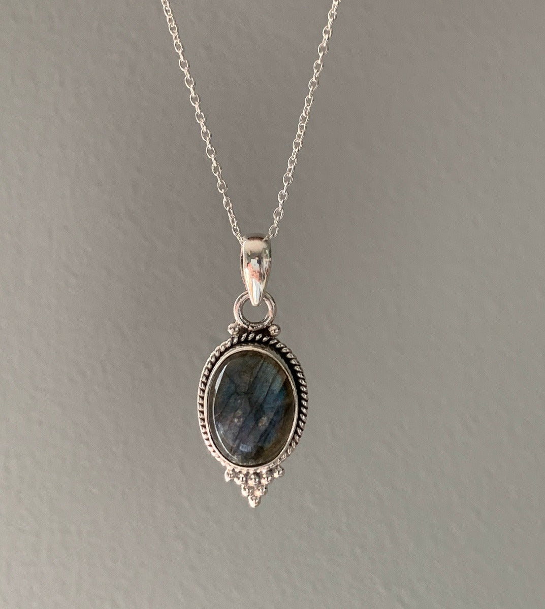 Sterling Silver Oval Labradorite Black Moonstone Necklace by Springwaves
