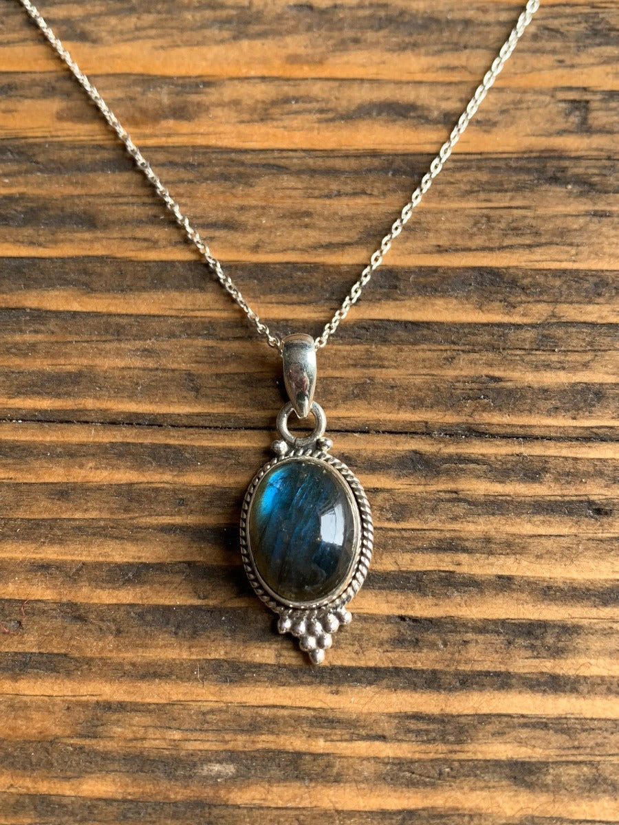Sterling Silver Oval Labradorite Black Moonstone Necklace by Springwaves