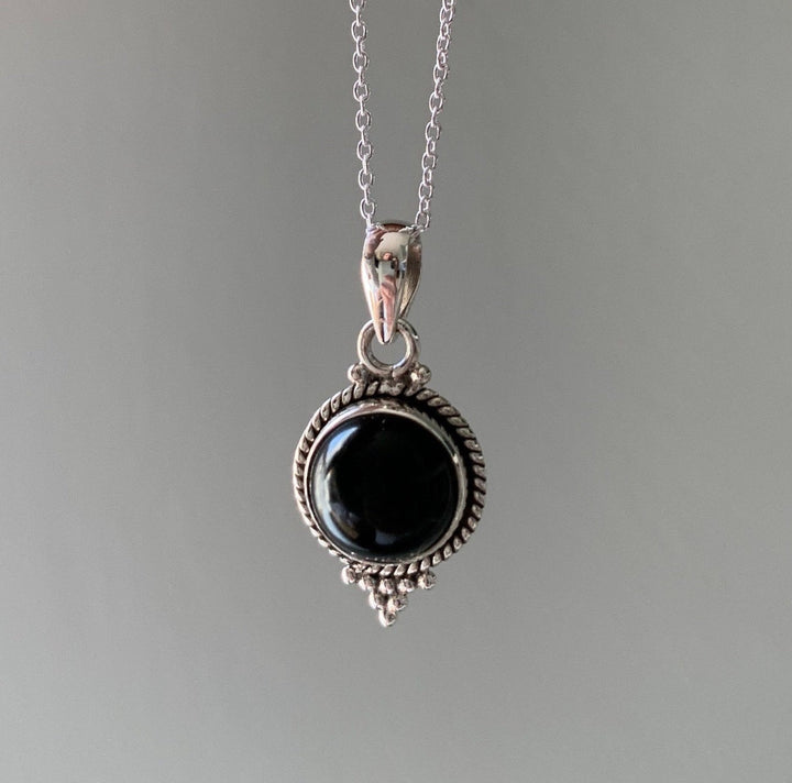 Boho Black Onyx Round Pendant Necklace