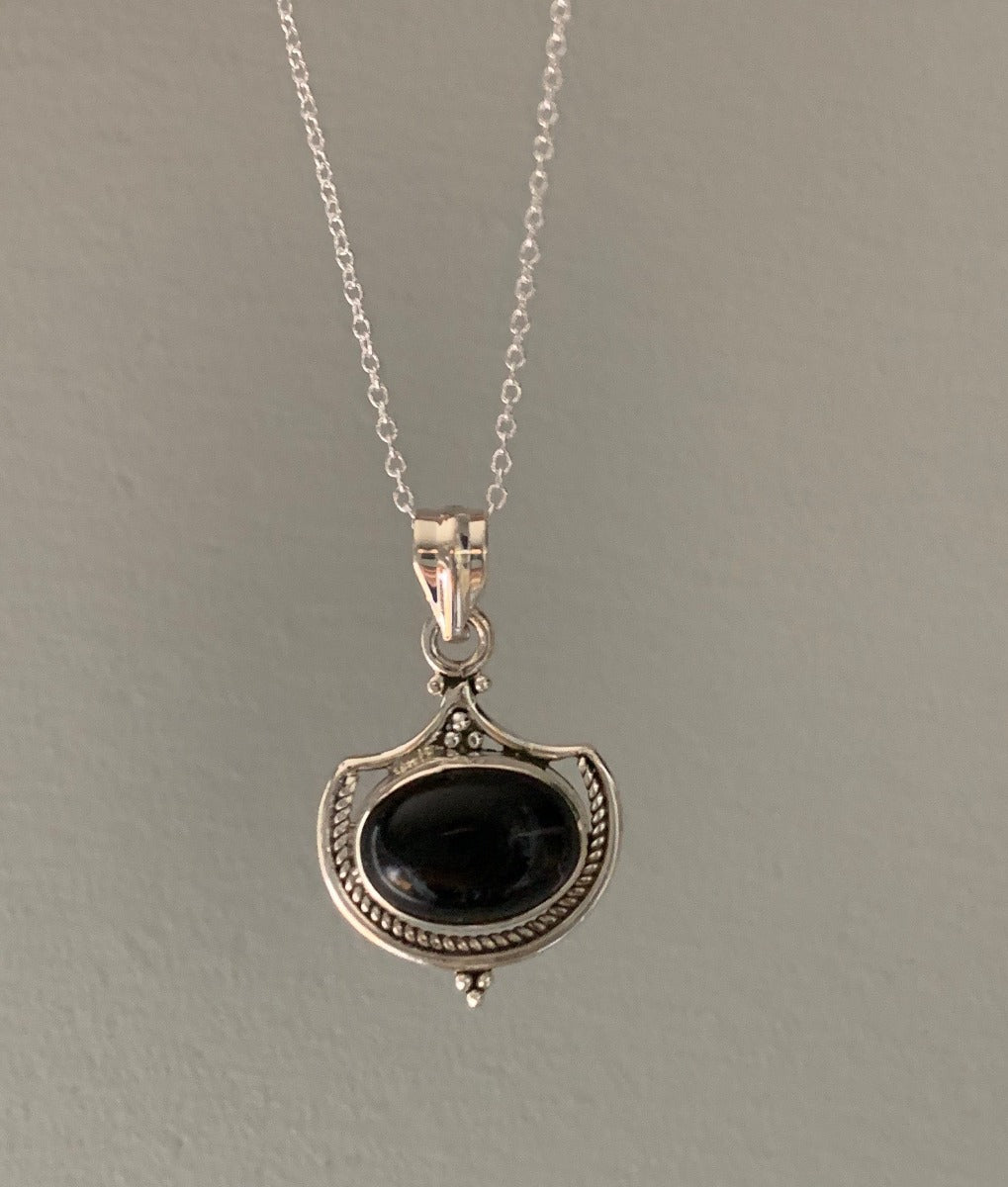 Black Onyx Intricate Design Boho Silver Necklace by Springwaves