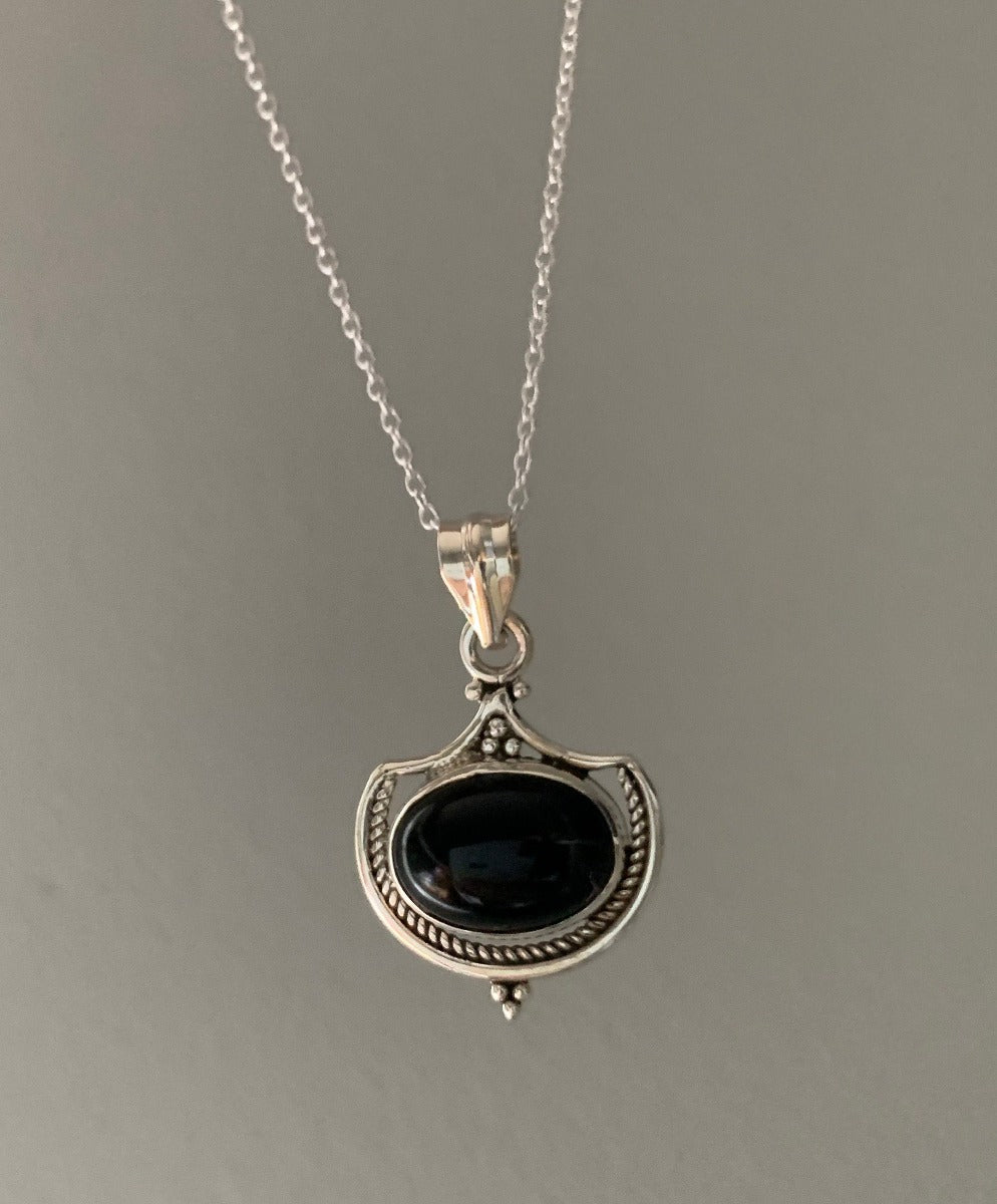 Black Onyx Intricate Design Boho Silver Necklace by Springwaves