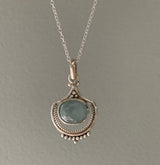 Aquamarine Vintage Inspired Boho Silver Necklace