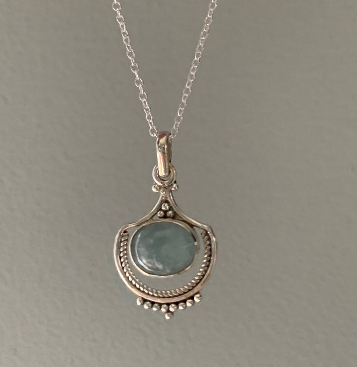 Aquamarine Vintage Inspired Boho Silver Necklace