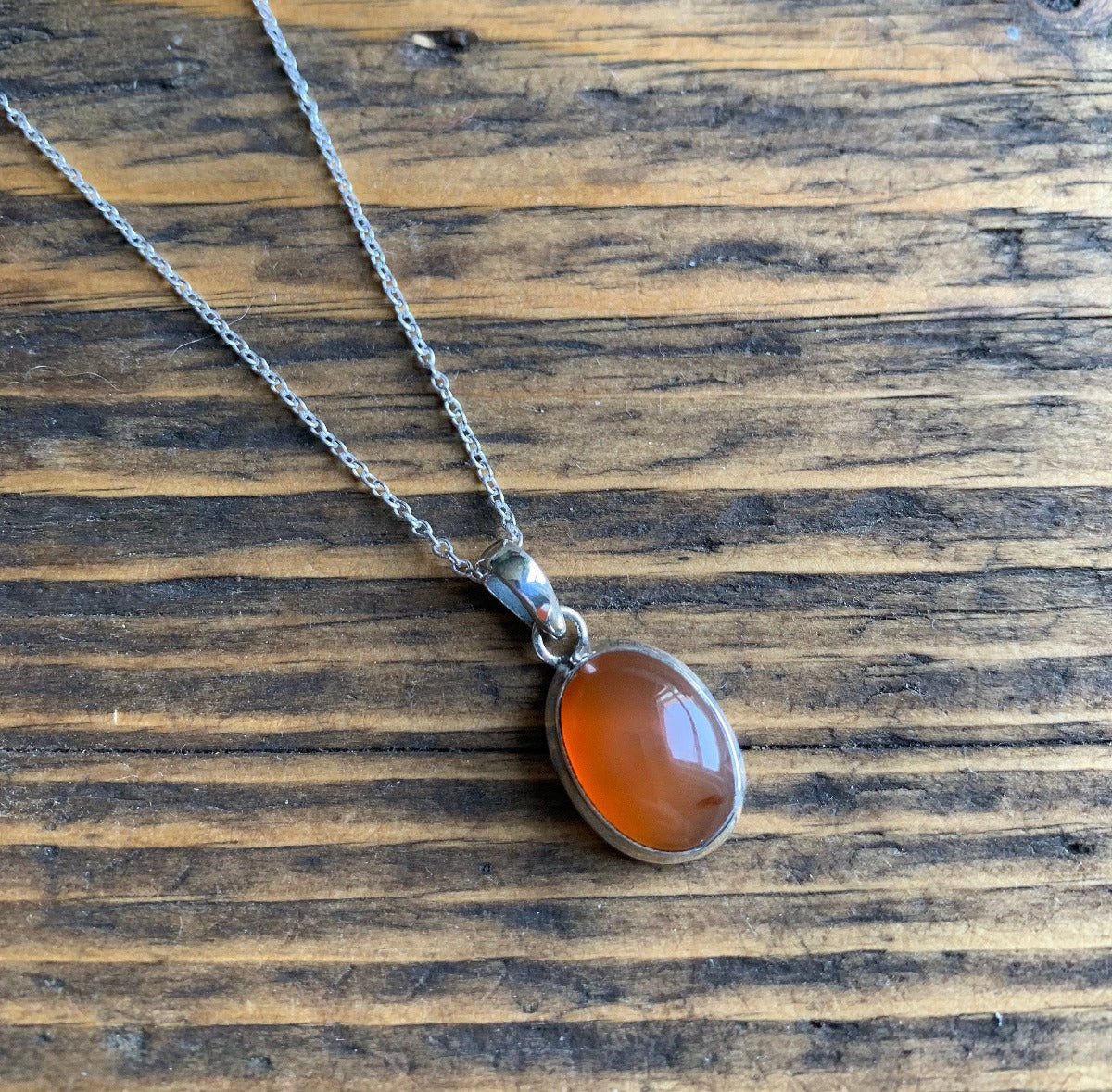 Sterling Silver Classic Oval Carnelian Necklace by Springwaves