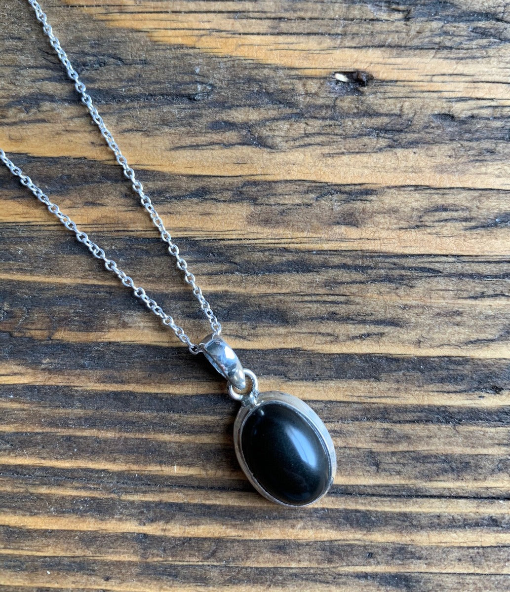 Sterling Silver Classic Oval Black Onyx Necklace by Springwaves