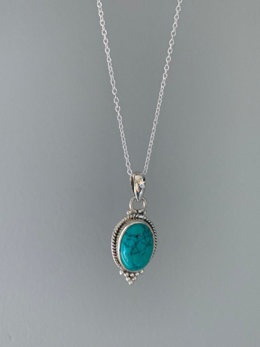 Dainty Oval Boho Turquoise Silver Necklace by Springwaves