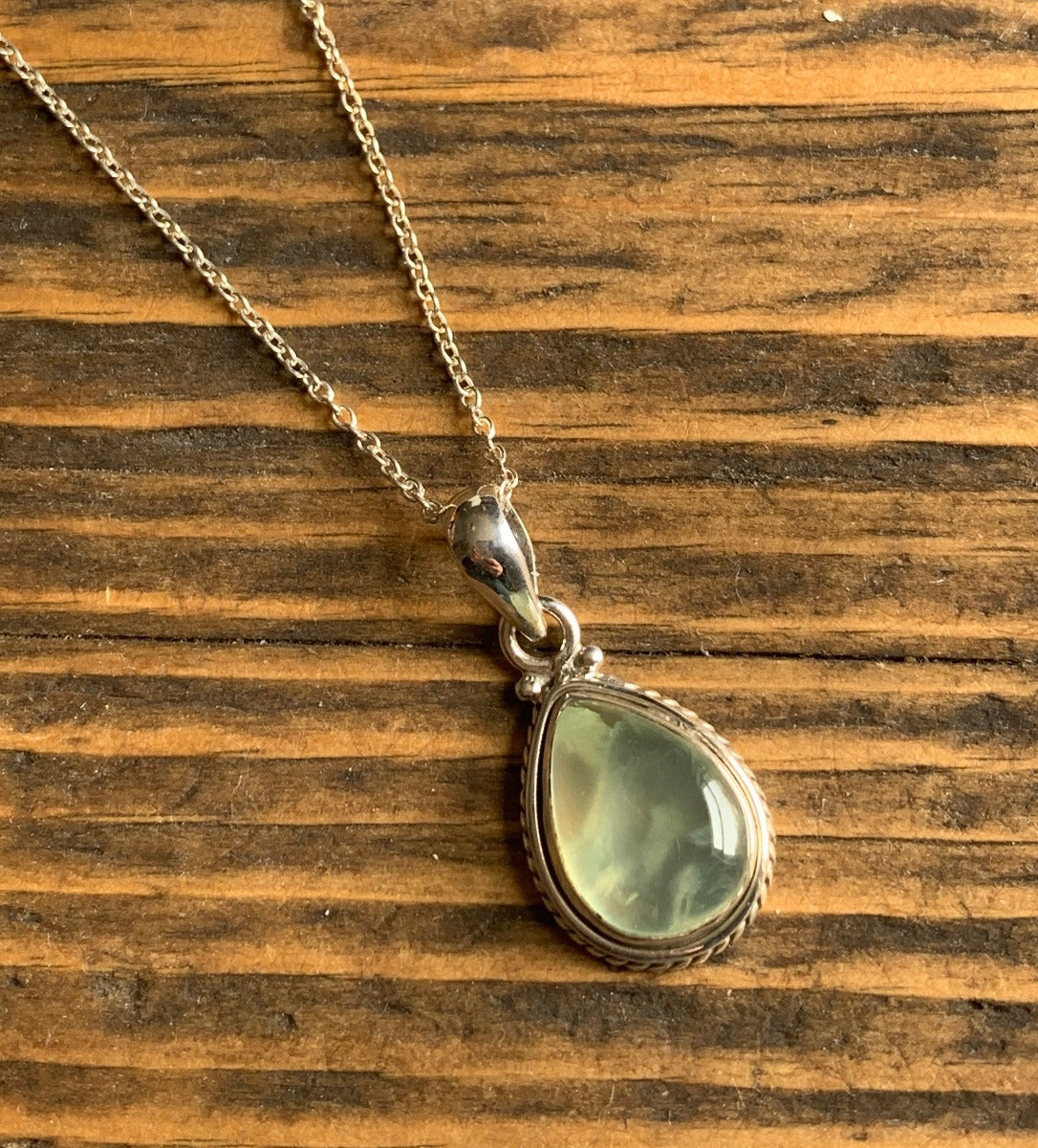 Sterling Silver Teardrop Prehnite Necklace by Springwaves
