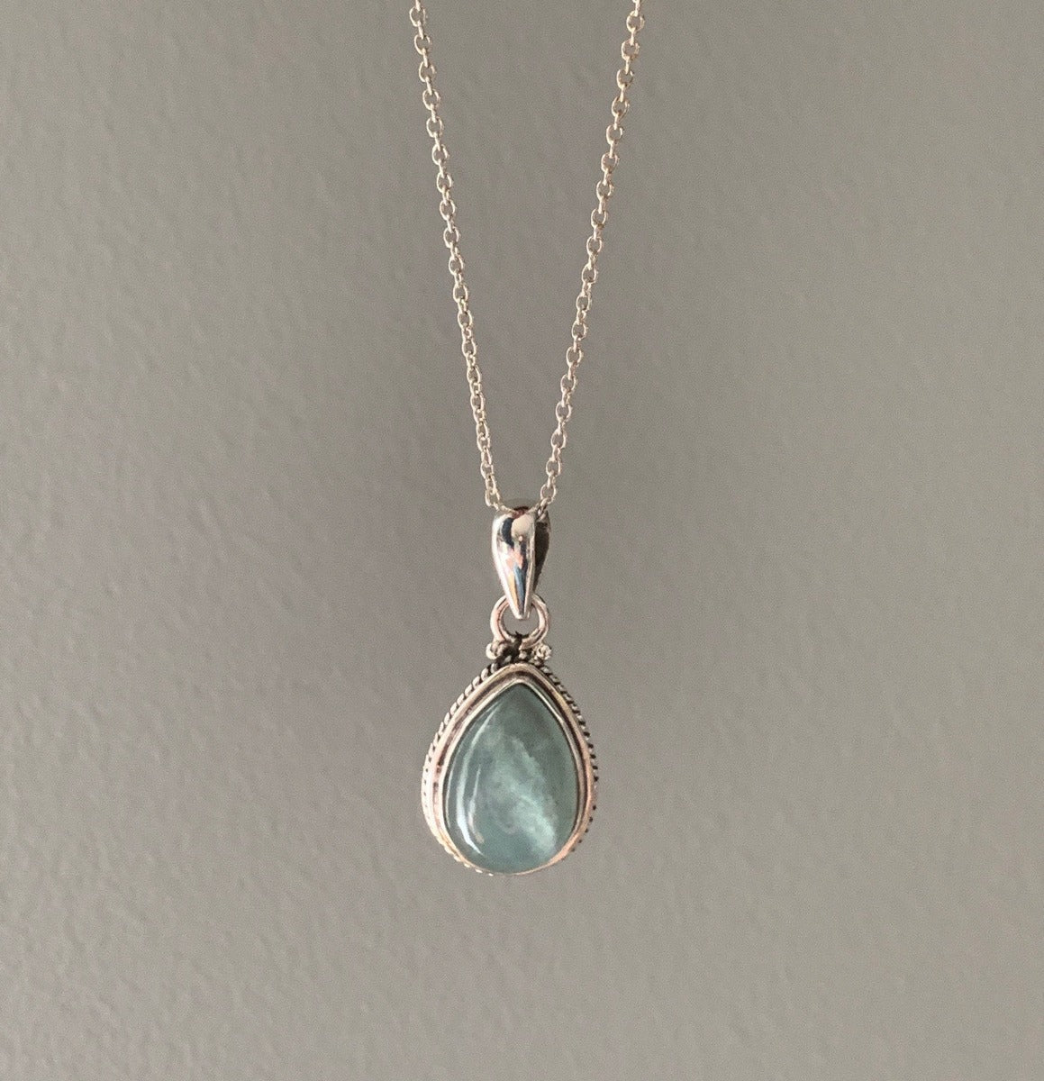 Aquamarine Teardrop Silver Pendant Necklace by Springwaves