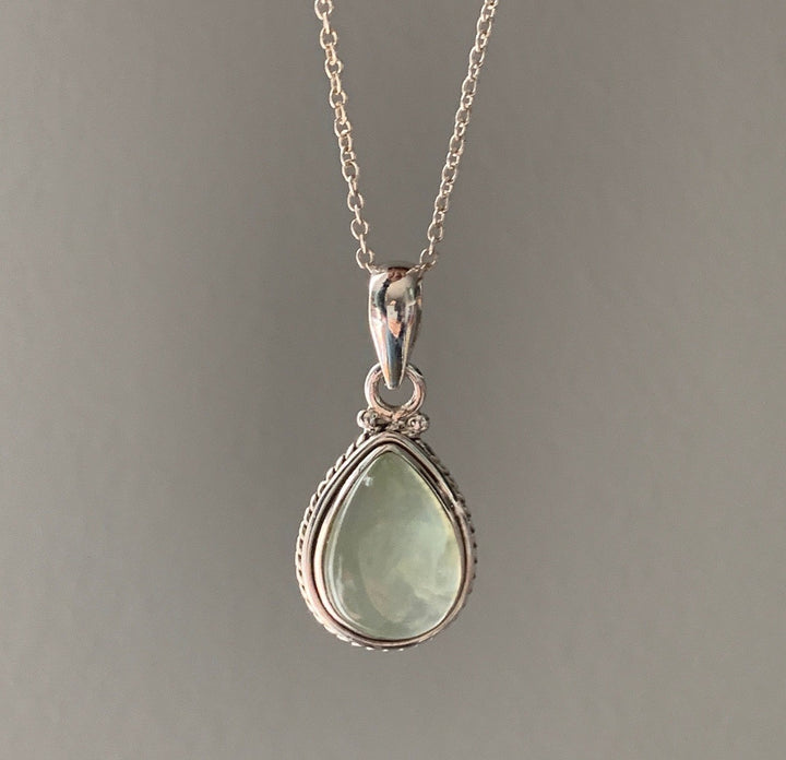 Prehnite Teardrop  Silver Necklace Pendant
