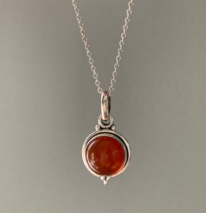 Dainty Round Carnelian Pendant Necklace