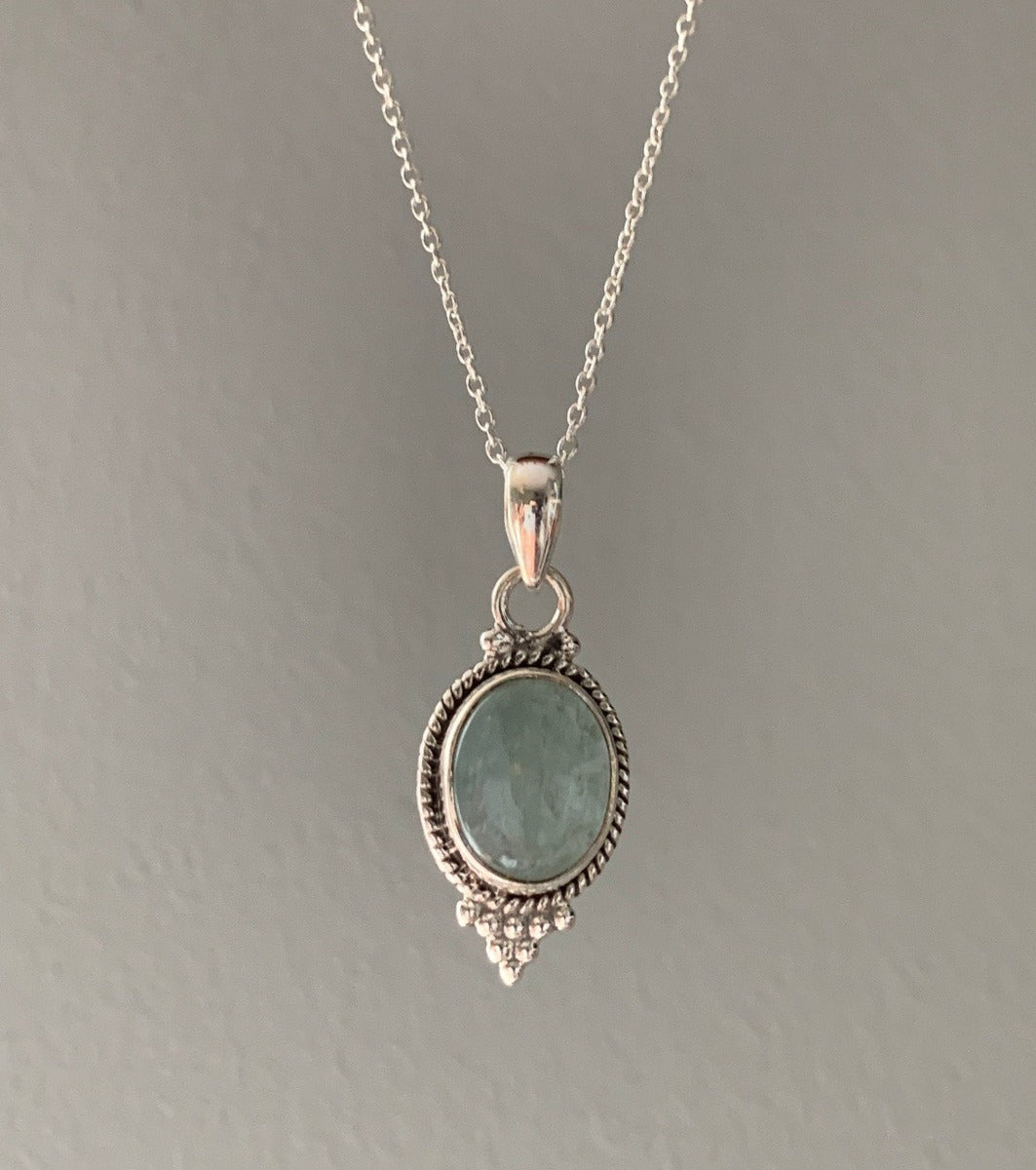 Dainty Oval Aquamarine Silver Necklace by Springwaves