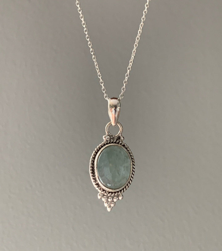 Boho Aquamarine Oval Pendant Necklace