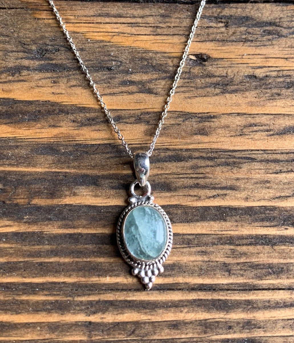 Dainty Oval Aquamarine Silver Necklace by Springwaves