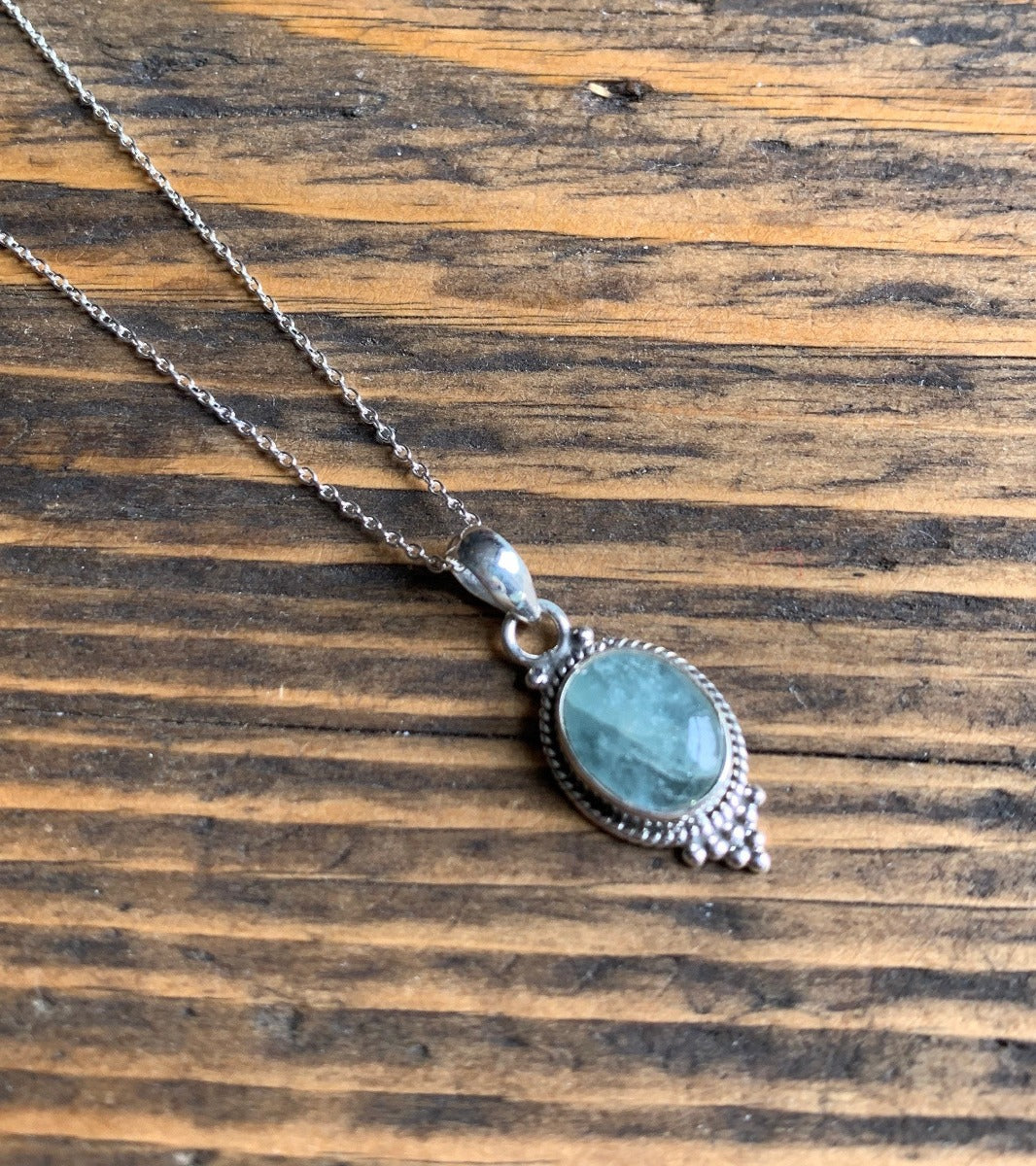 Dainty Oval Aquamarine Silver Necklace by Springwaves