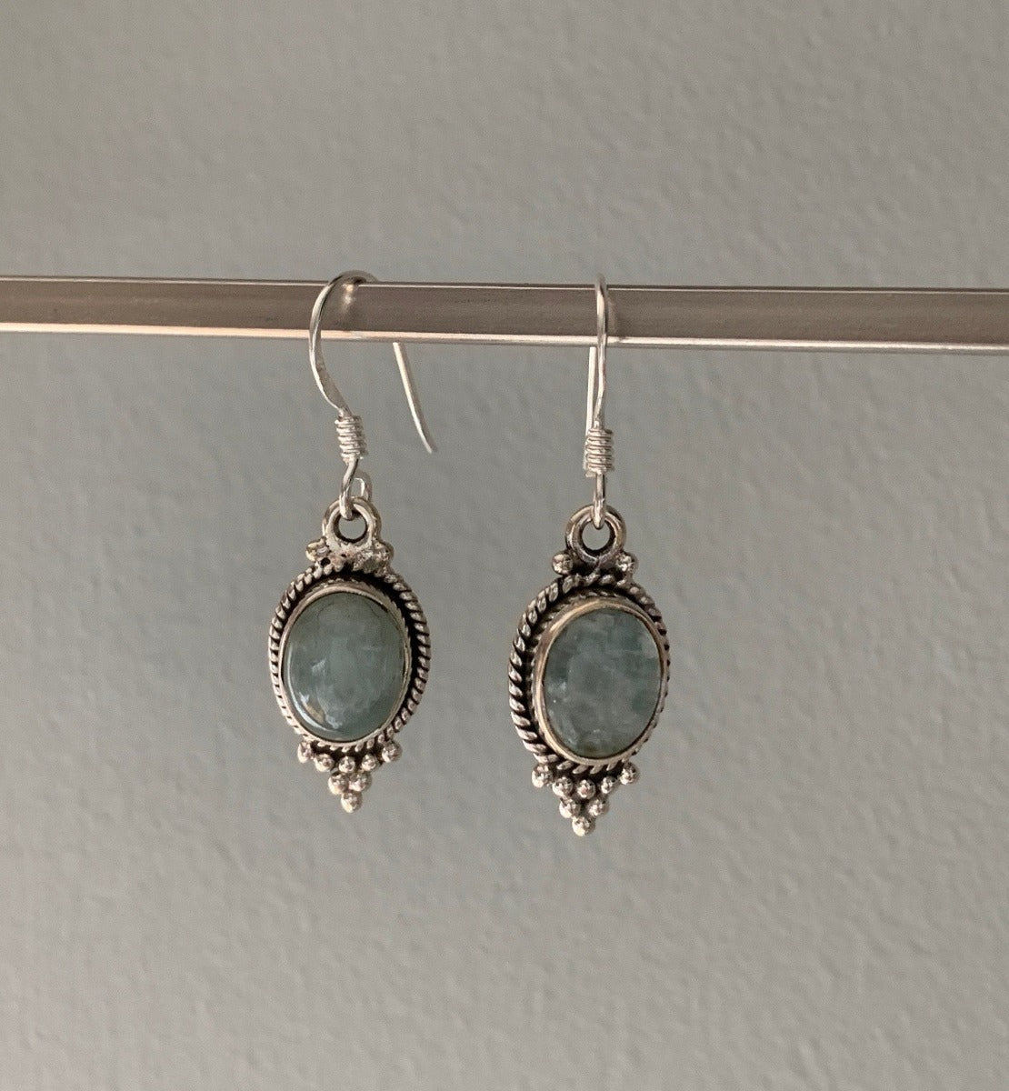 Sterling Silver Aquamarine Stone Dangle Earrings by Springwaves