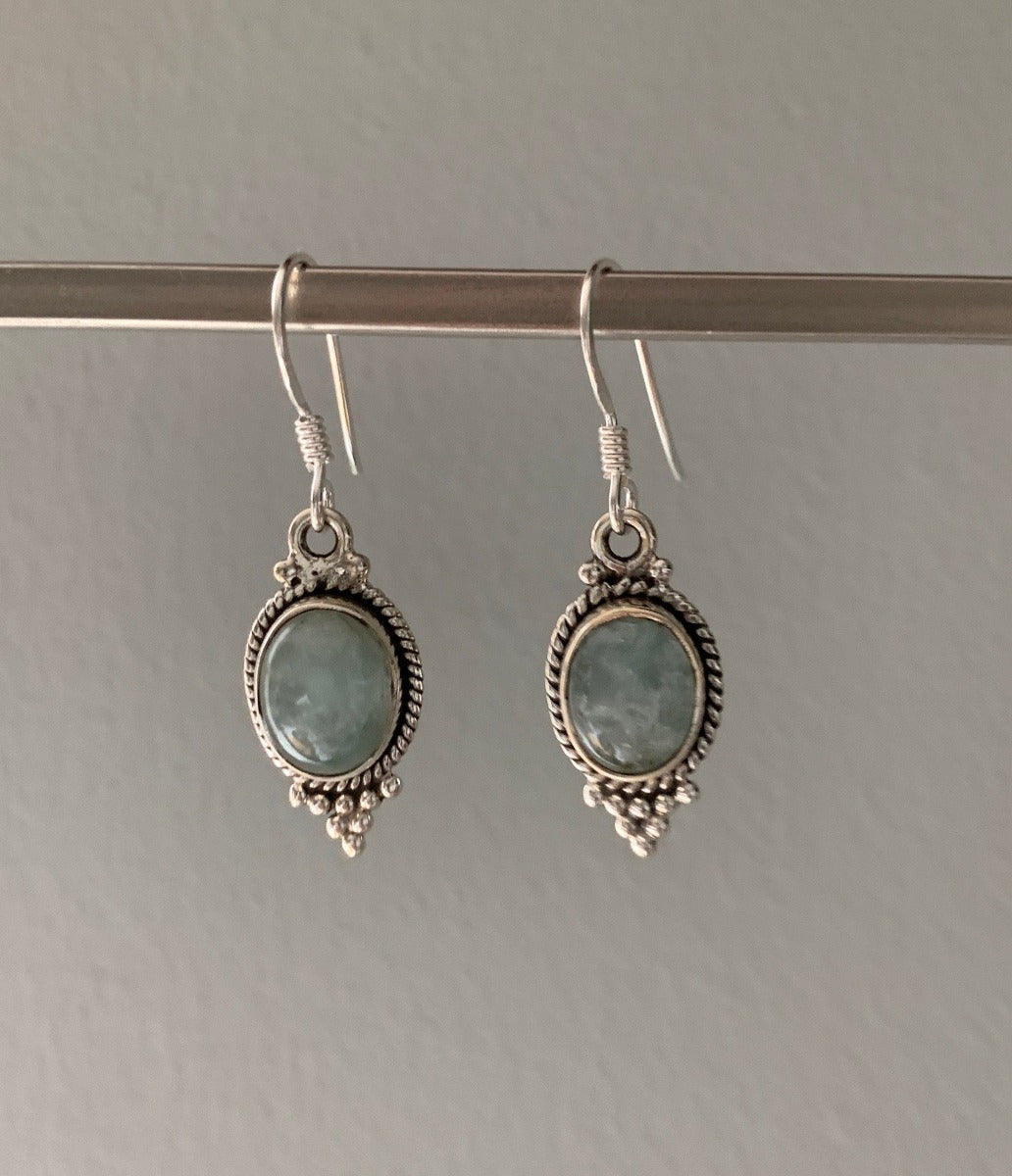 Sterling Silver Aquamarine Stone Dangle Earrings by Springwaves