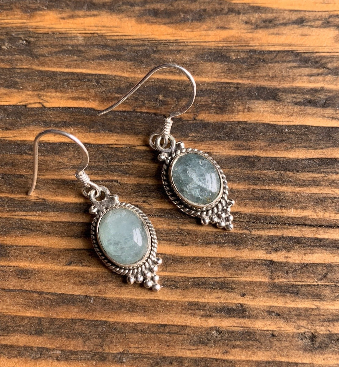 Sterling Silver Aquamarine Stone Dangle Earrings by Springwaves