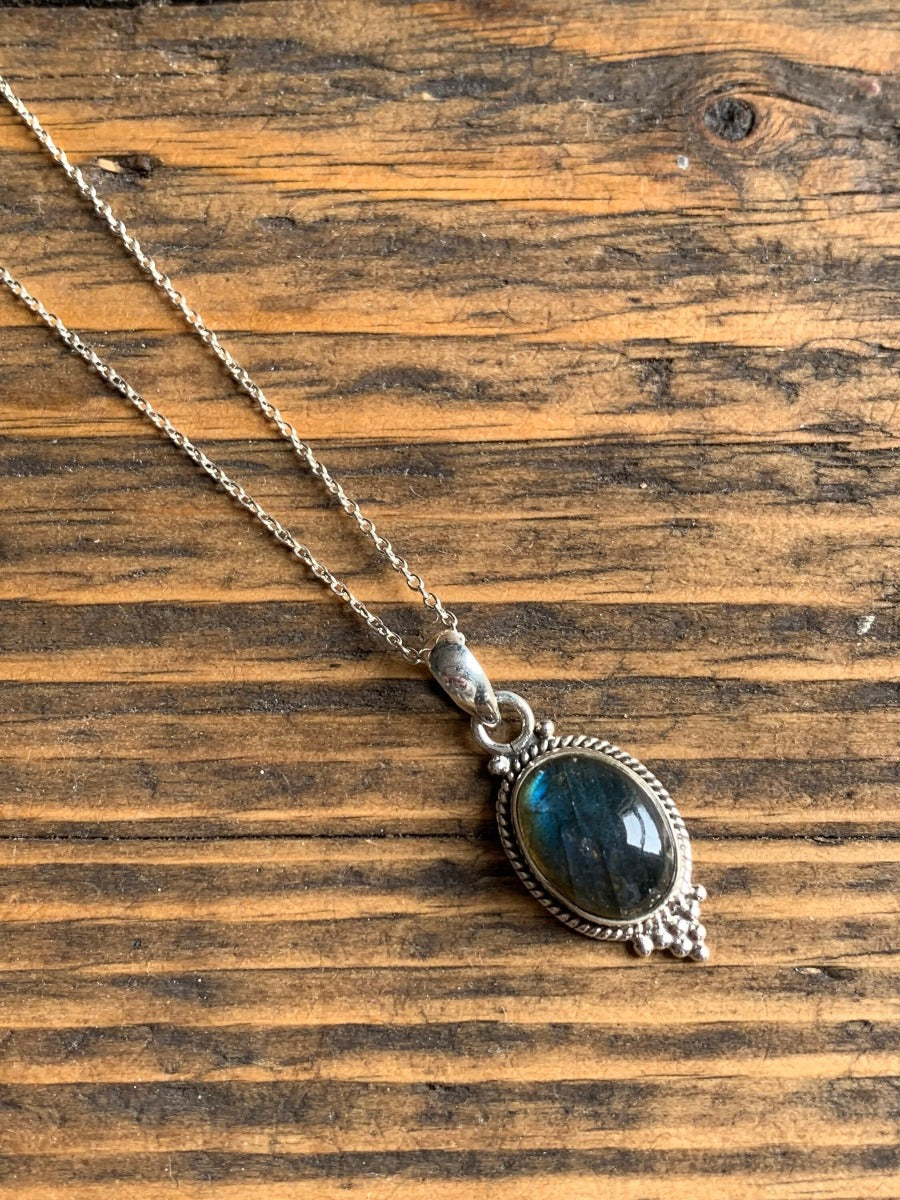 Sterling Silver Oval Labradorite Black Moonstone Necklace by Springwaves