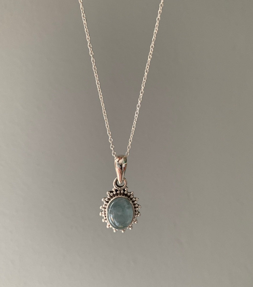Sterling Silver Oval Starburst Aquamarine Necklace by Springwaves