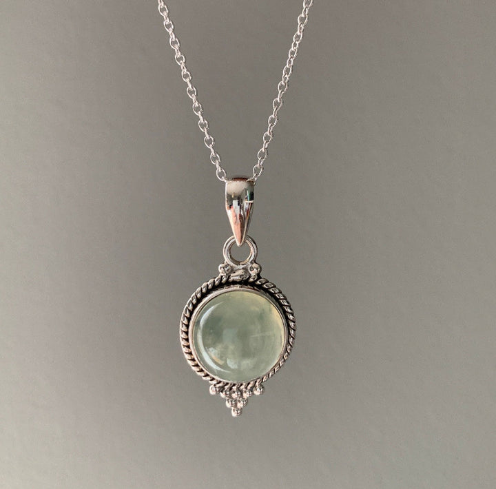 Boho Prehnite Round Pendant  Necklace