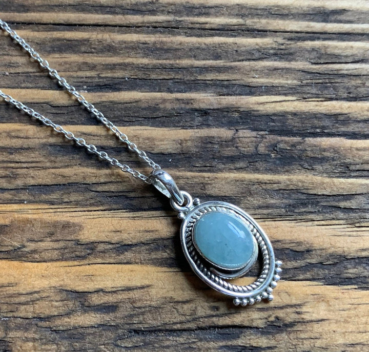 Boho Aquamarine Ornate Oval Necklace