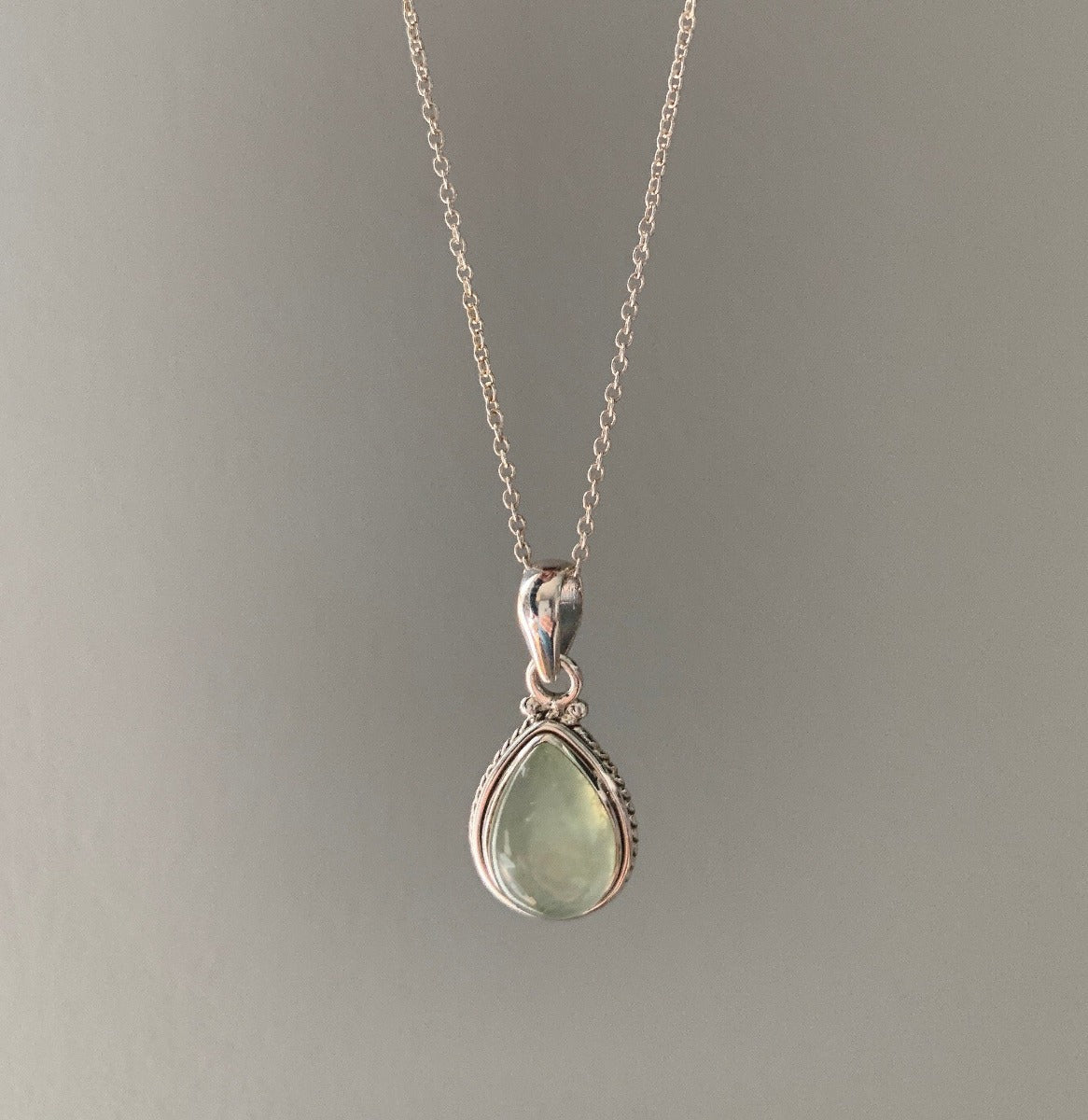 Sterling Silver Teardrop Prehnite Necklace by Springwaves