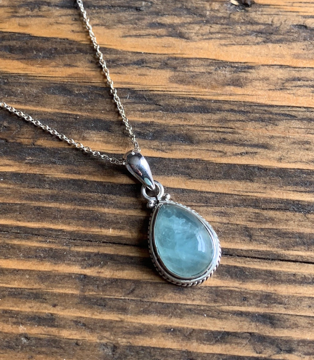 Aquamarine Teardrop Silver Pendant Necklace by Springwaves