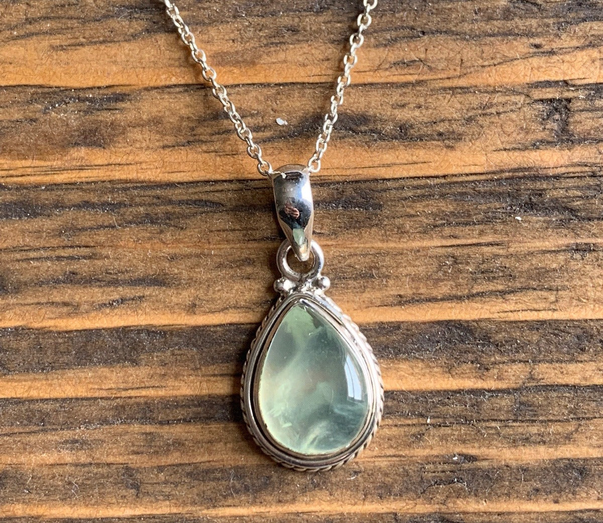 Sterling Silver Teardrop Prehnite Necklace by Springwaves