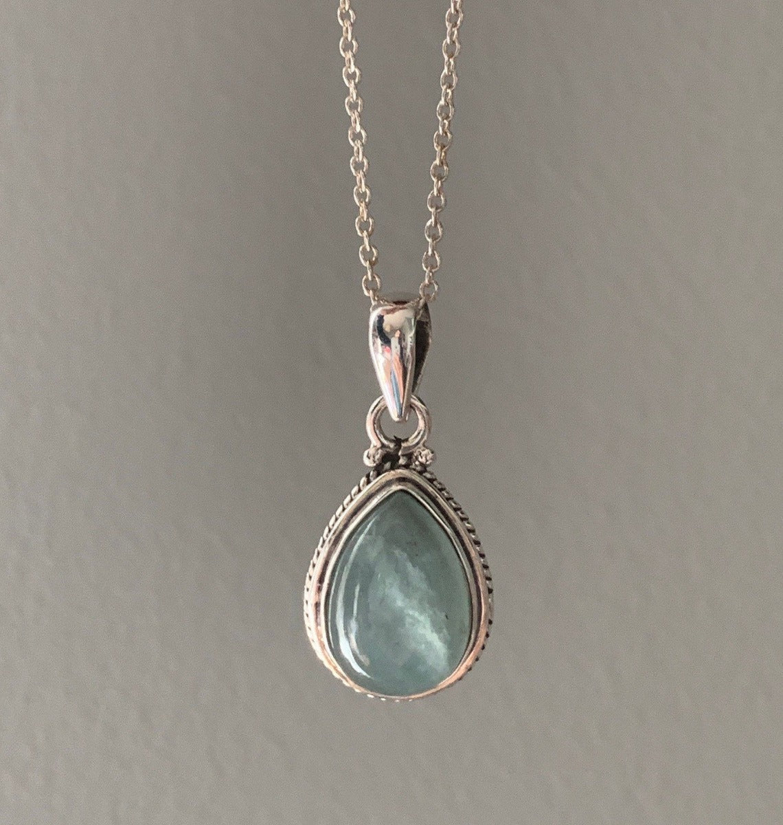 Aquamarine Teardrop Silver Pendant Necklace by Springwaves