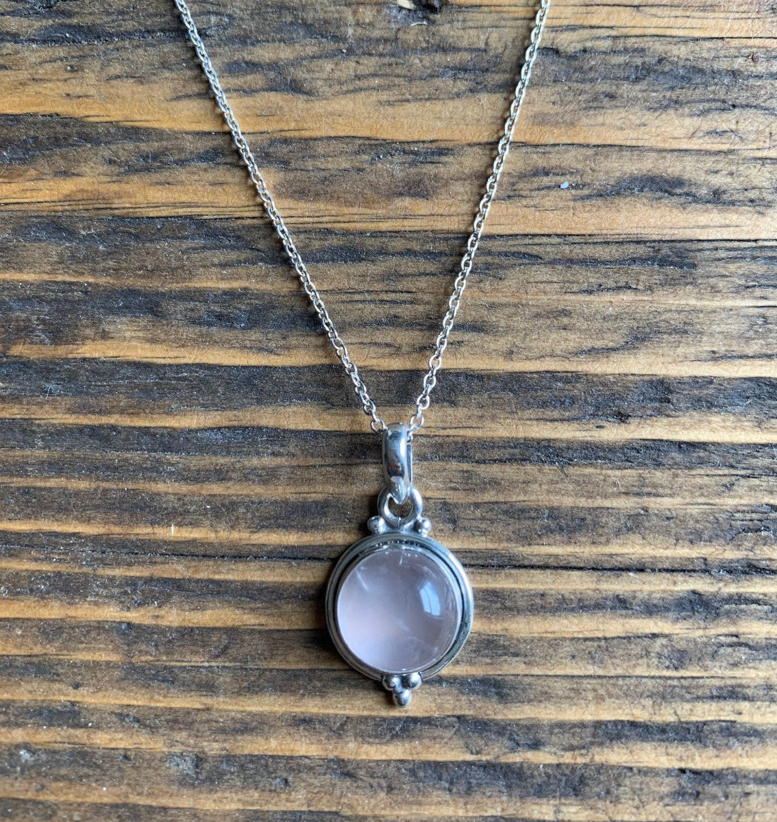 Delicate Round Rose Quartz Pendant Necklace by Springwaves