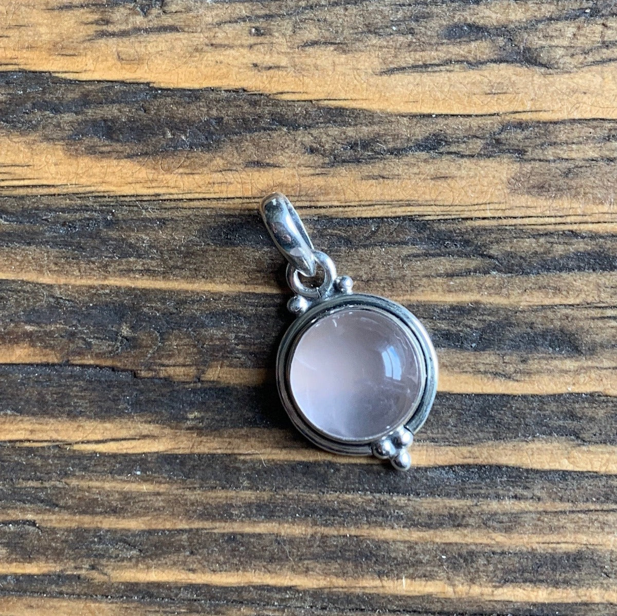 Delicate Round Rose Quartz Pendant Necklace by Springwaves