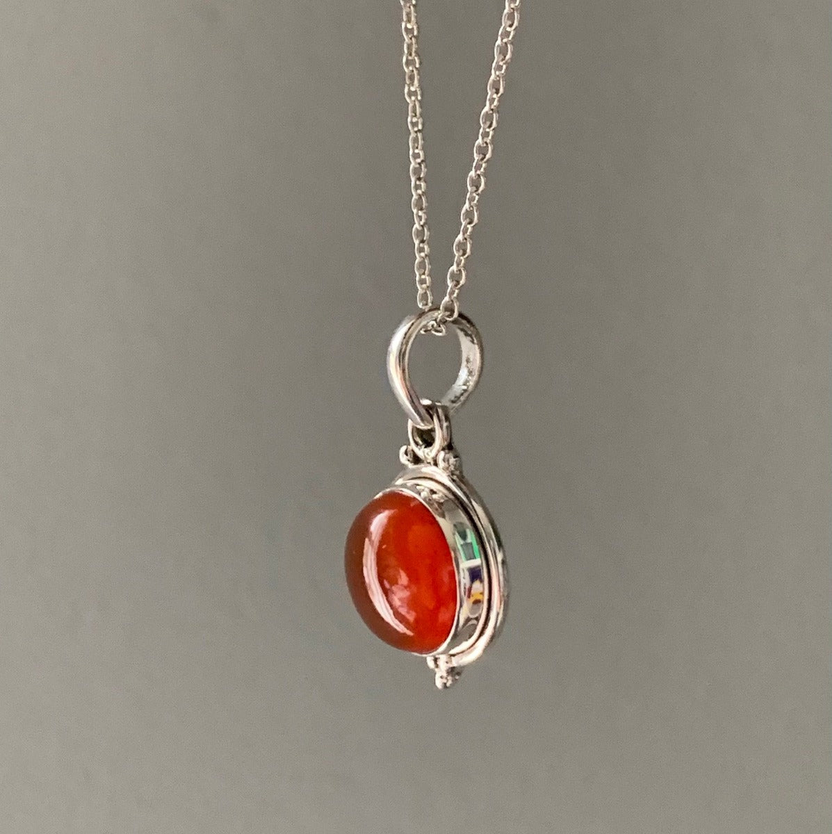 Delicate Round Carnelian Pendant Necklace by Springwaves