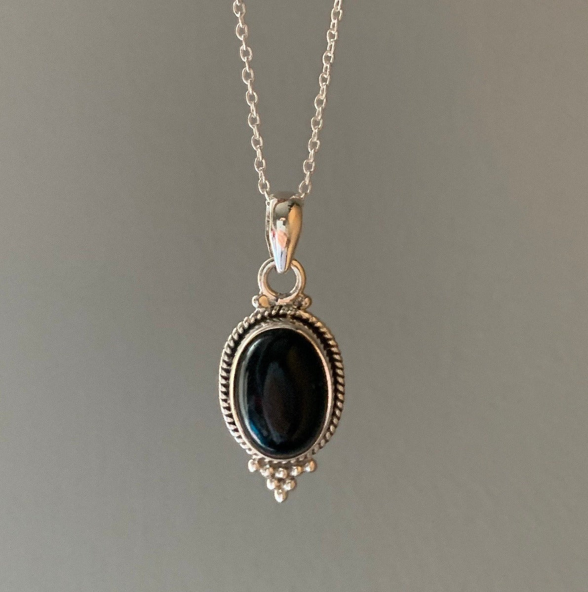 Sterling Silver Oval Black Onyx Necklace by Springwaves