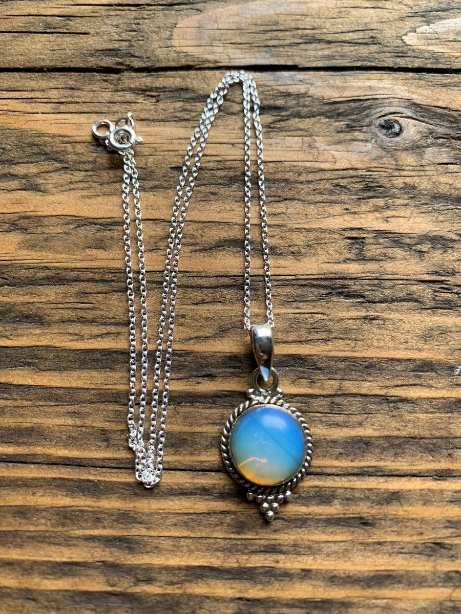 Delicate Boho Opalite Circle Silver Necklace by Springwaves