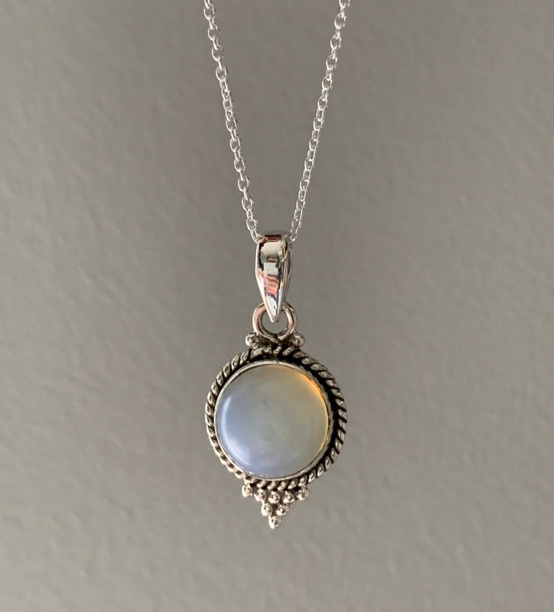 Delicate Boho Opalite Circle Silver Necklace by Springwaves