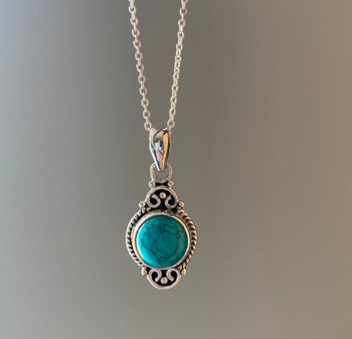 Turquoise Dainty Elegant Flower Pendant Necklace by Springwaves