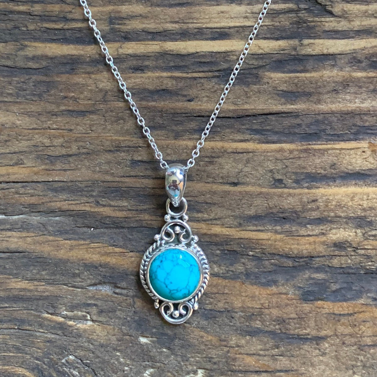 Turquoise Dainty Elegant Flower Pendant Necklace by Springwaves