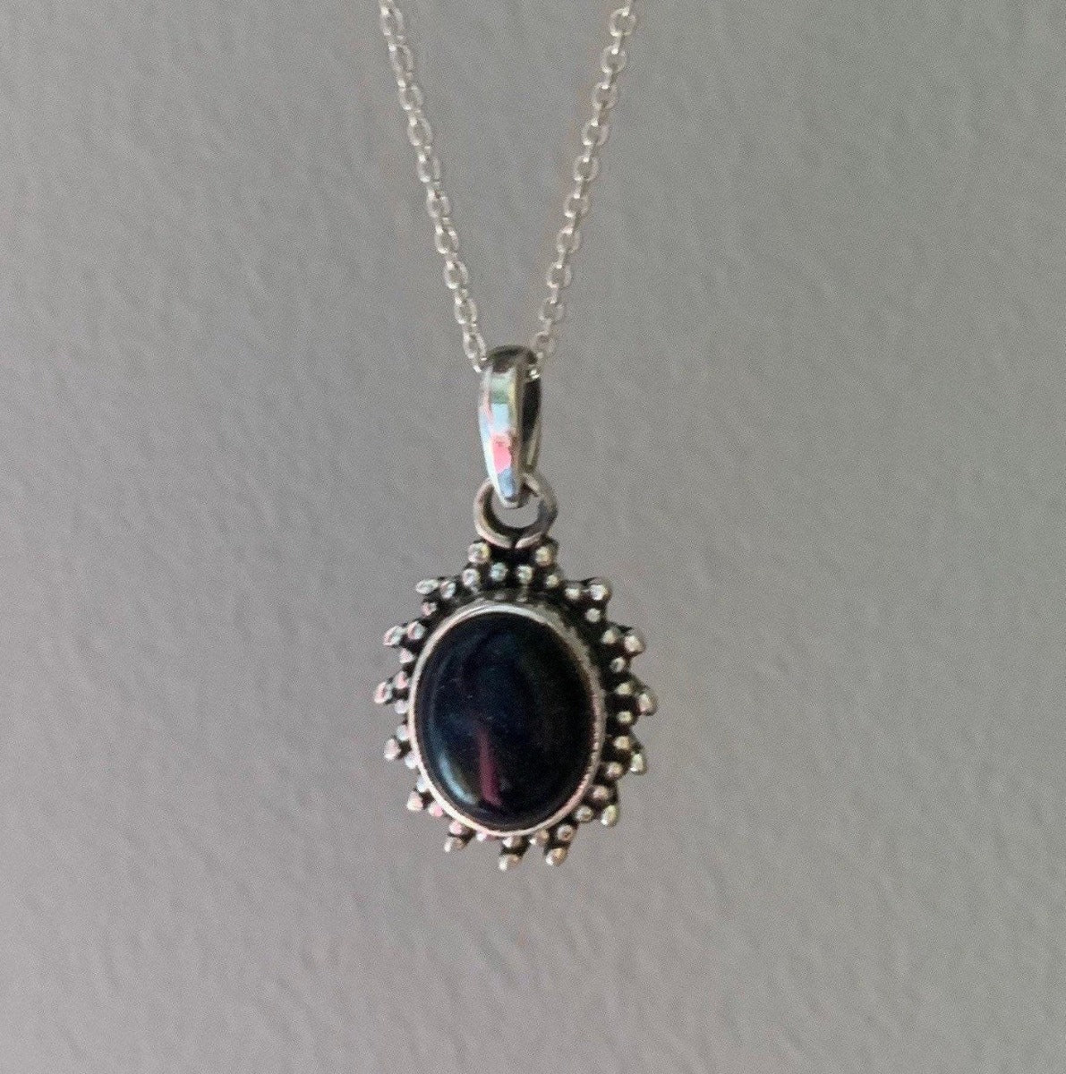 Sterling Silver Oval Starburst Black Onyx Necklace by Springwaves