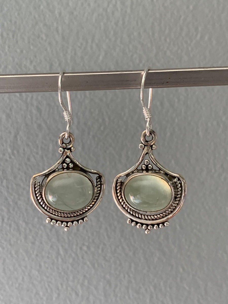 Ornate Prehnite Sterling Silver Drop Earrings by Springwaves
