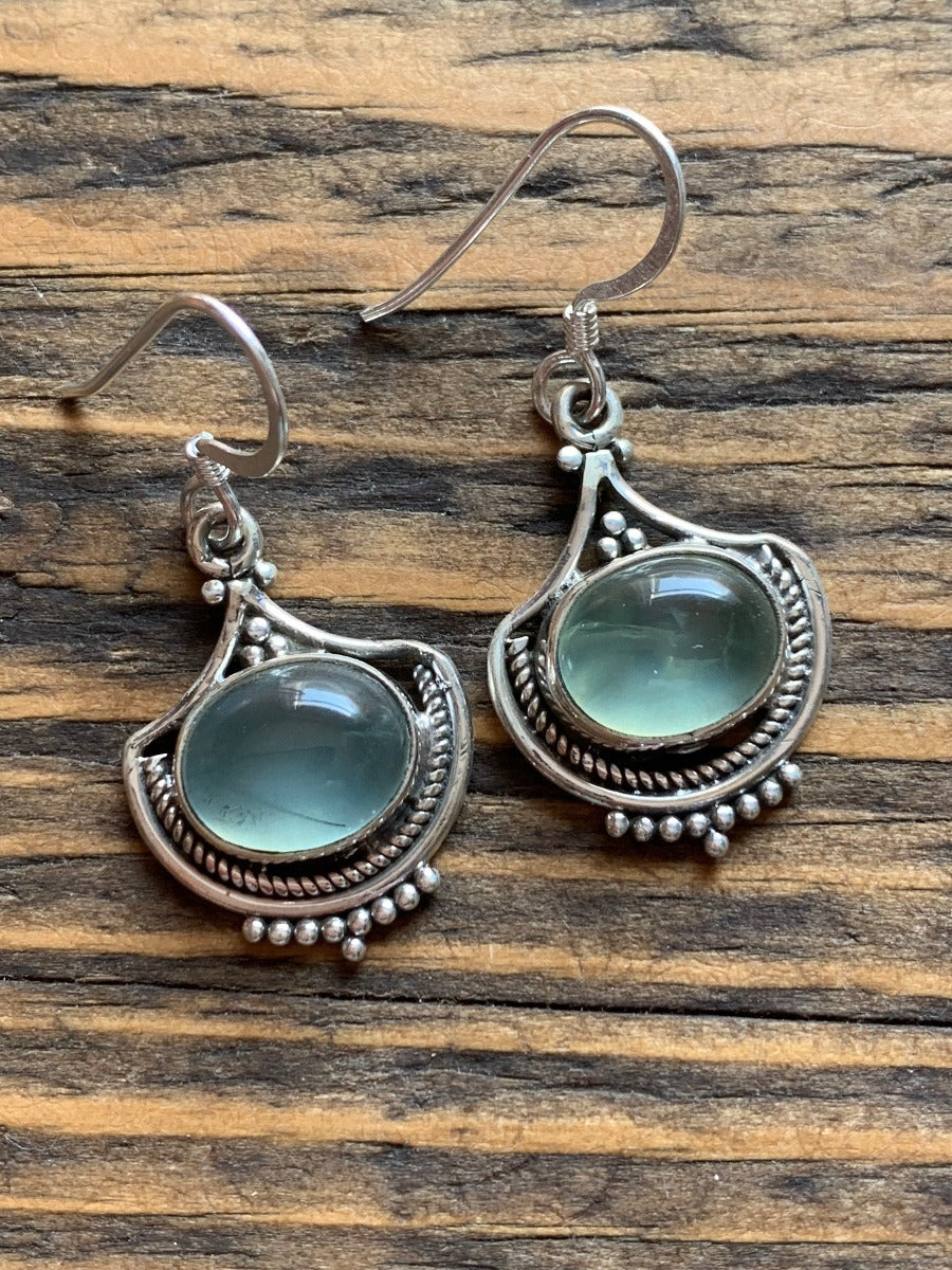 Ornate Prehnite Sterling Silver Drop Earrings by Springwaves