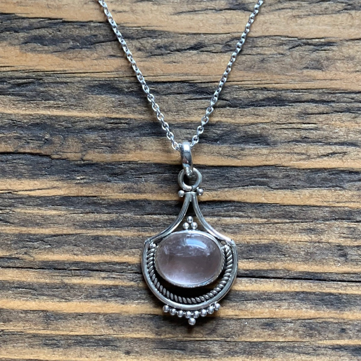 Ornate Rose Quartz Sterling Silver Necklace by Springwaves