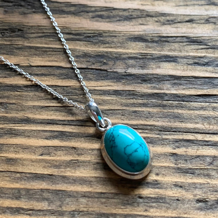 Classic Turquoise Oval Sterling Silver Necklace